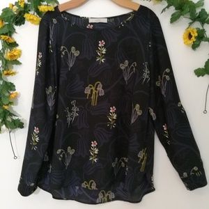Ann Taylor LOFT Sheer Black Floral Blouse